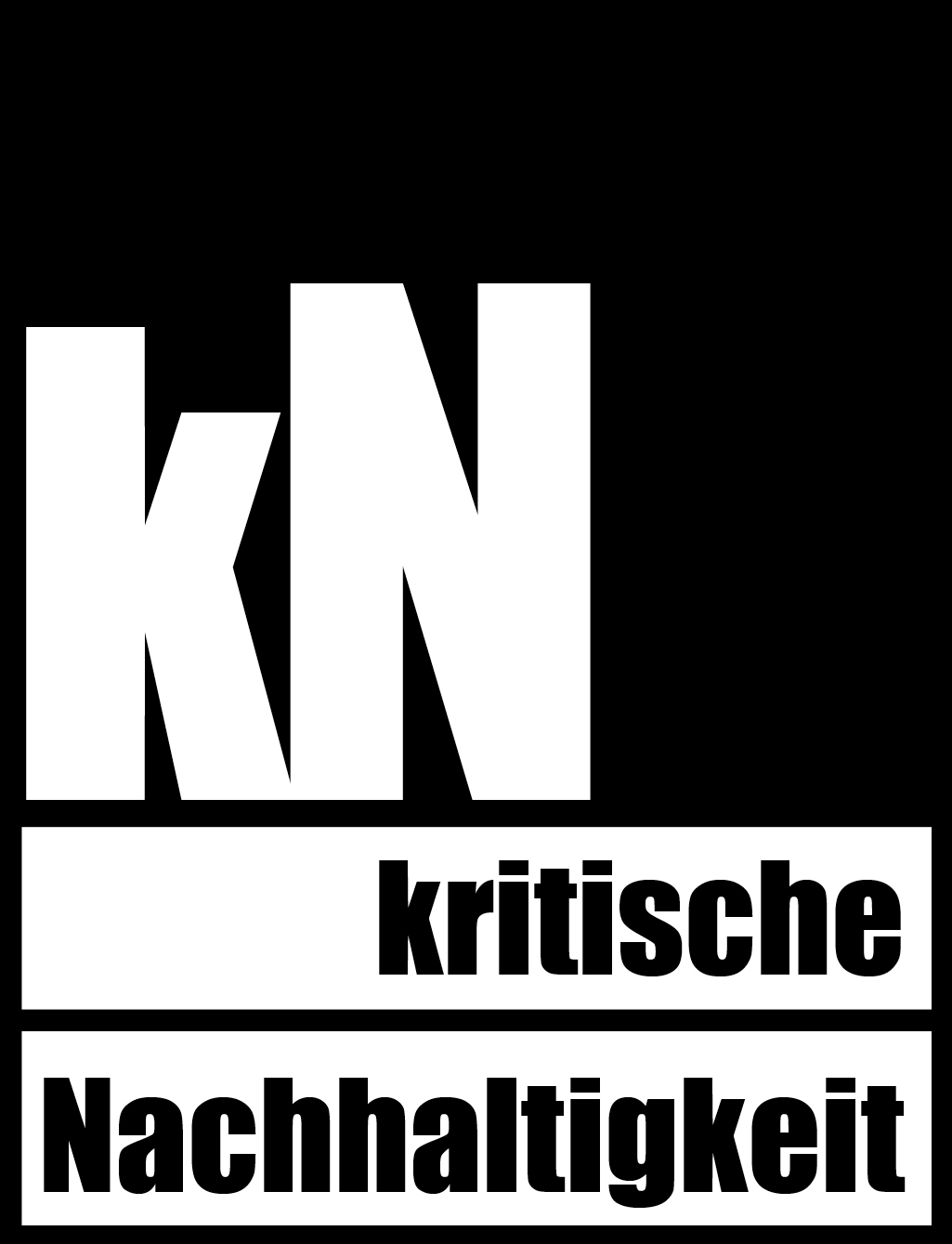 Logo "kritische Nachhaltigkeit" - weiße Schrift auf schwarzem Hintergrund
